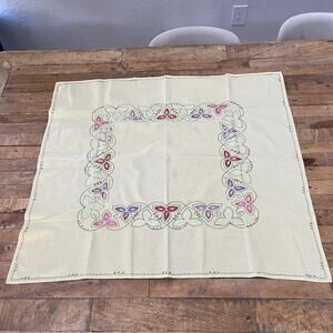 Hand-Embroidered Linen Kitchen Towel 29 x 33 in Yellow w/ Multicolor Floral